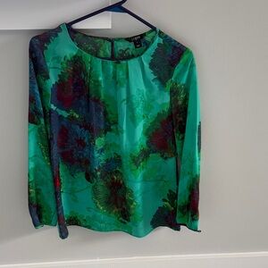J. Crew Green and Red Floral Blouse